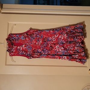 Cato burnt orng floral, sleeveless, keyhole dress